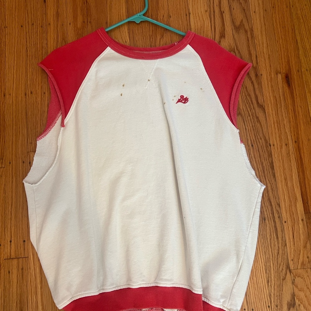 Red and White Sleeveless Top